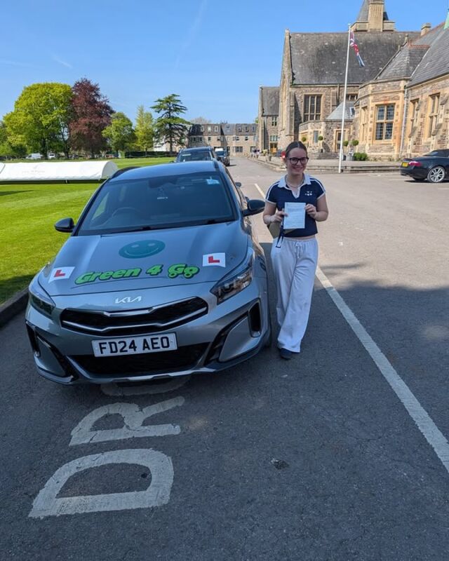 Kylie (spinning around)Hepple from Taunton school only went and passed her test today with just 3 minor faults in Taunton, can now relax and get on with your exams, stay safe out there from Carl, Krystal and green4go